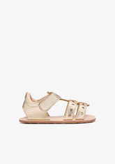 Sandali barefoot dorati con cuori per neonato