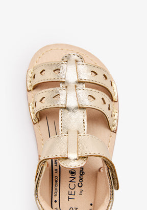 Sandali barefoot dorati con cuori per neonato