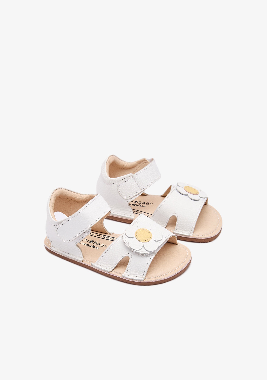 Sandalias Barefoot Blancas con Flor para Bebé
