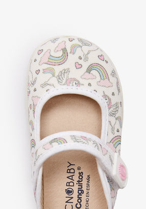 Baby´s Rainbow Unicorn Canvas Barefoot Mary Janes