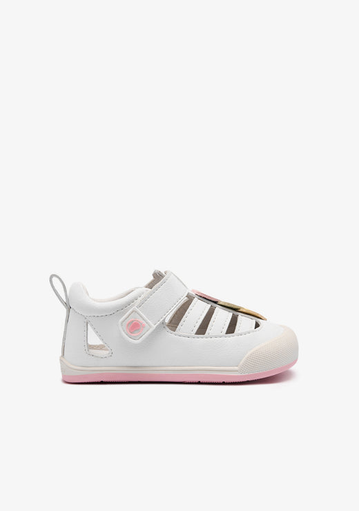 White Barefoot Sandals with Multicoloured Hearts