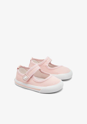 Mary Jane barefoot in tela rosa con cinturino