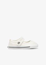 Mary Jane barefoot em lona branca com tira