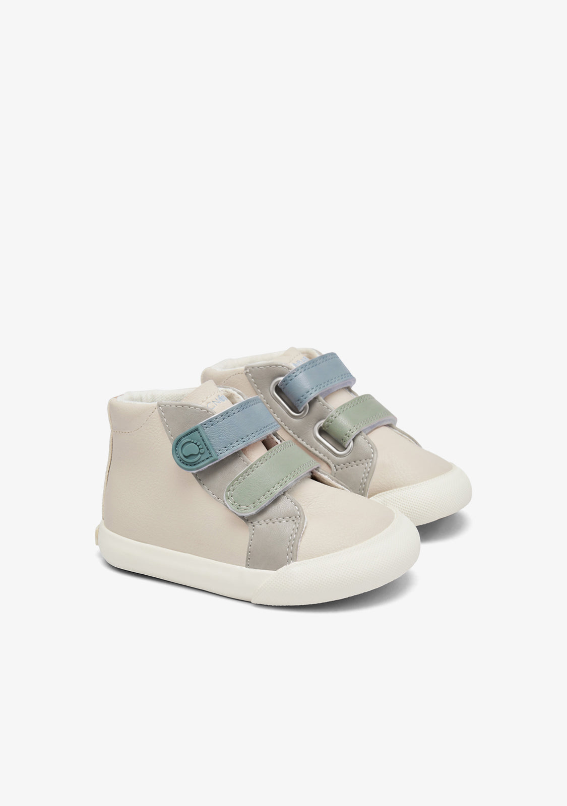 Beige and Blue Barefoot High-Top Sneakers