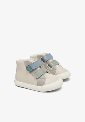Beige and Blue Barefoot High-Top Sneakers