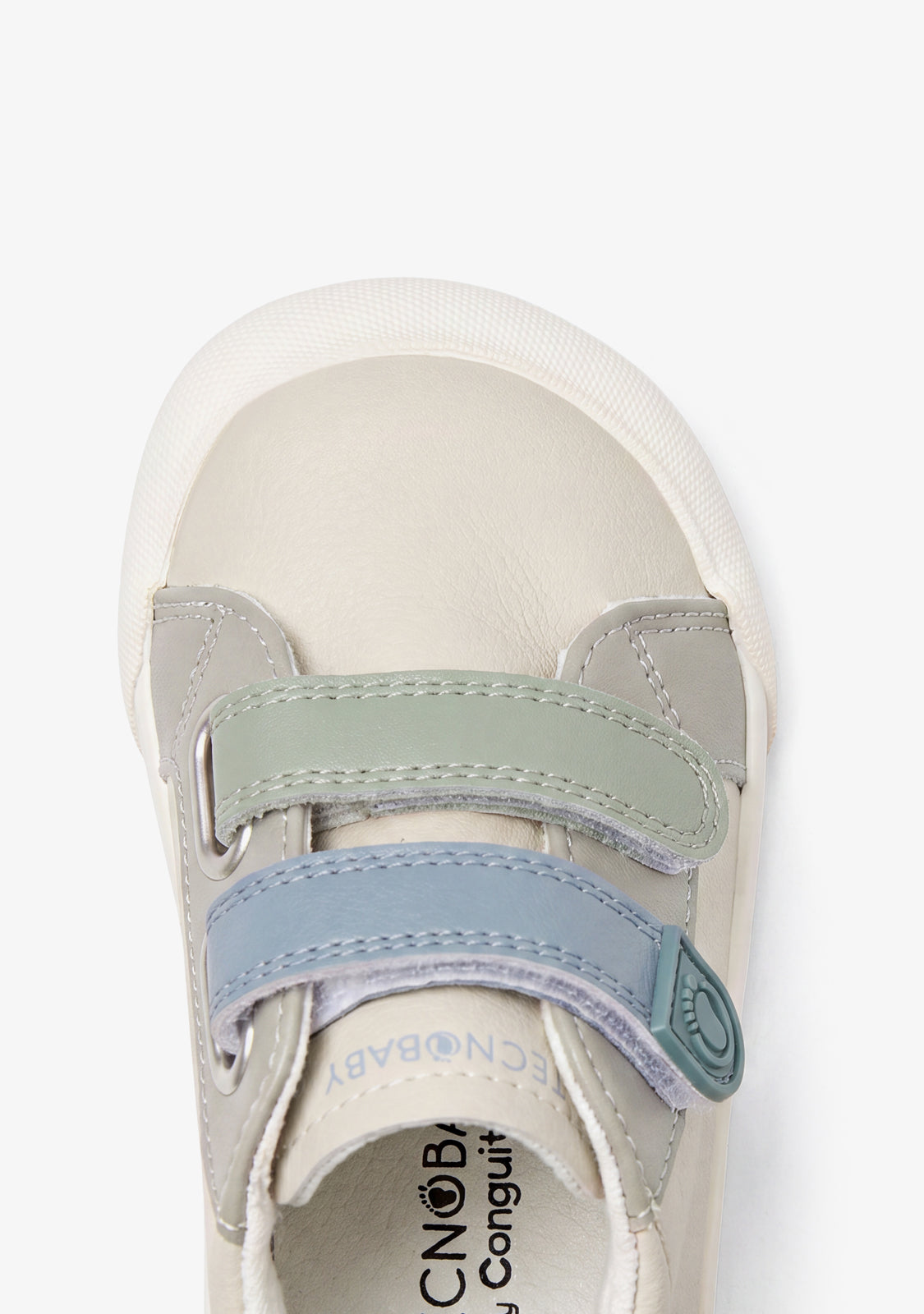 Beige and Blue Barefoot High-Top Sneakers