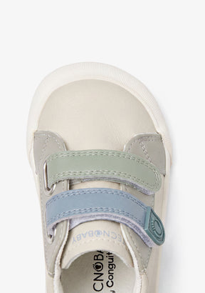 Beige and Blue Barefoot High-Top Sneakers