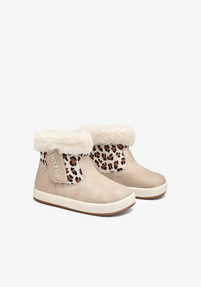Beige Leopard Fur-Lined Barefoot Boots