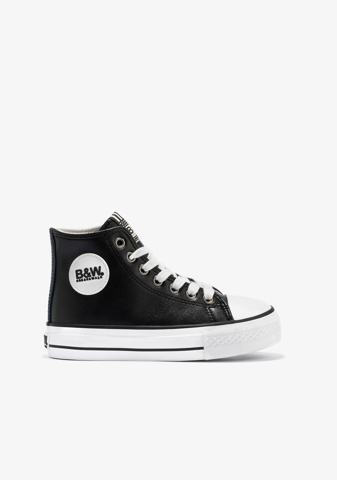 B&W JUNIOR BASKET Unisex Black Logo Hi-Top Sneakers Napa B&W