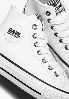 B&W JUNIOR BASKET Unisex White Logo Hi-Top Sneakers Napa B&W