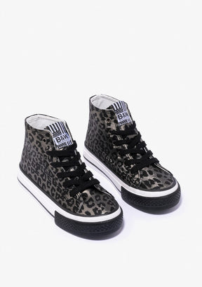 B&W JUNIOR Shoes B&W Leopard Silver Platform High-Top Sneakers