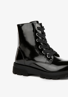 B&W JUNIOR Shoes Black Combat Boots Antik
