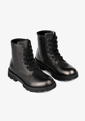 B&W JUNIOR Shoes Black / Lead Metallized Combat Boots Antik