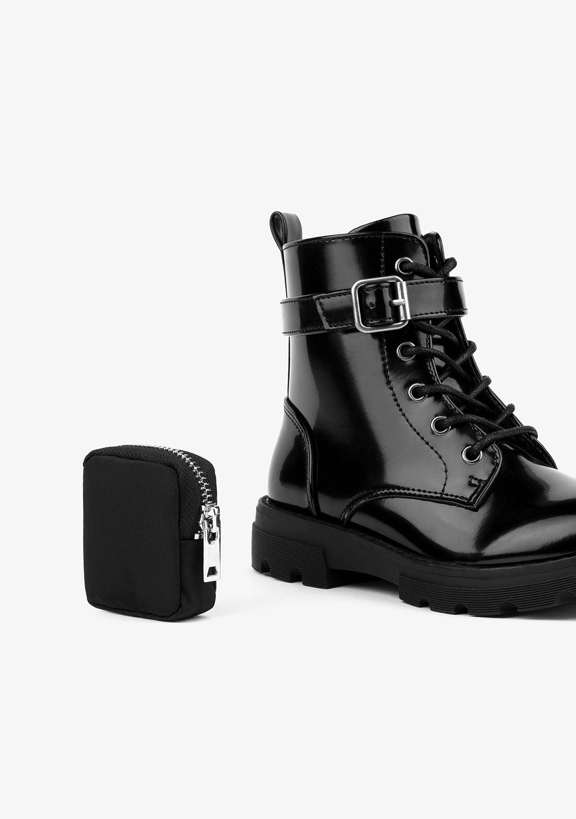 B&W JUNIOR Shoes Black Mini Pocket Combat Boots Antik