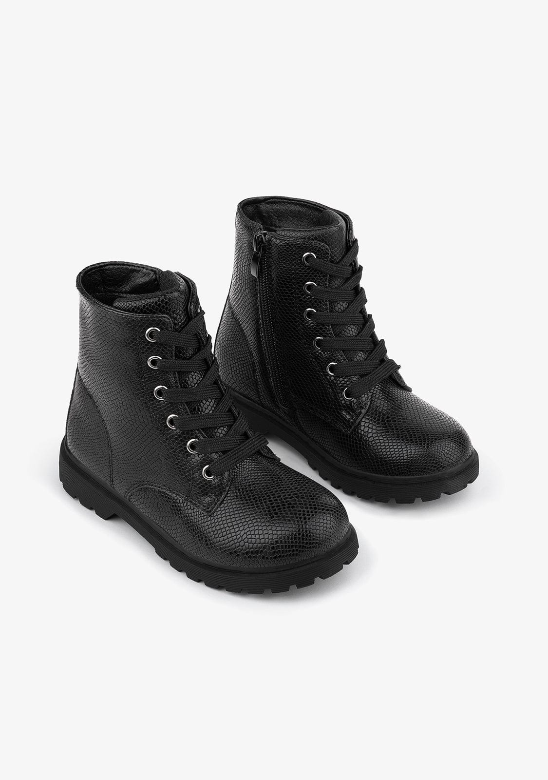 B&W JUNIOR Shoes Black Snake Metallized Combat Boots