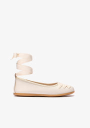 B&W JUNIOR Shoes Girl's Beige With Bow Ballerinas Napa B&W