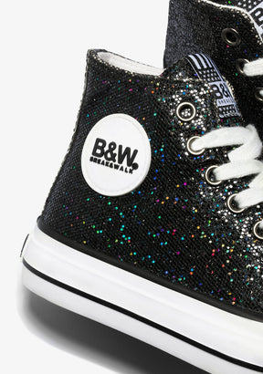B&W JUNIOR Shoes Girl's Black Glitter Hi-Top Sneakers B&W