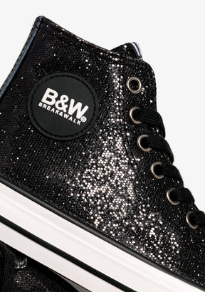 B&W JUNIOR Shoes Girl's Black Glitter Logo Hi-Top Sneakers B&W