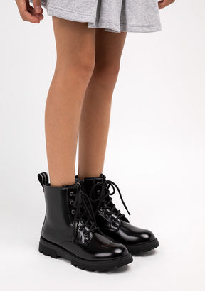 B&W JUNIOR Shoes Girl's Black Military Boots B&W