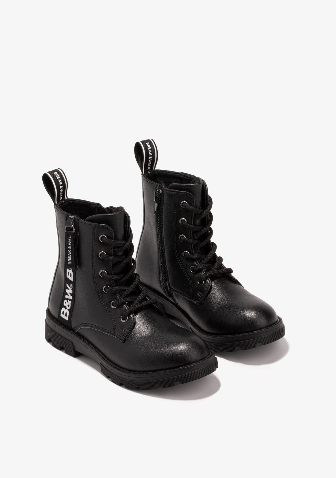B&W JUNIOR Shoes Girl's Black Military Logo Boots B&W