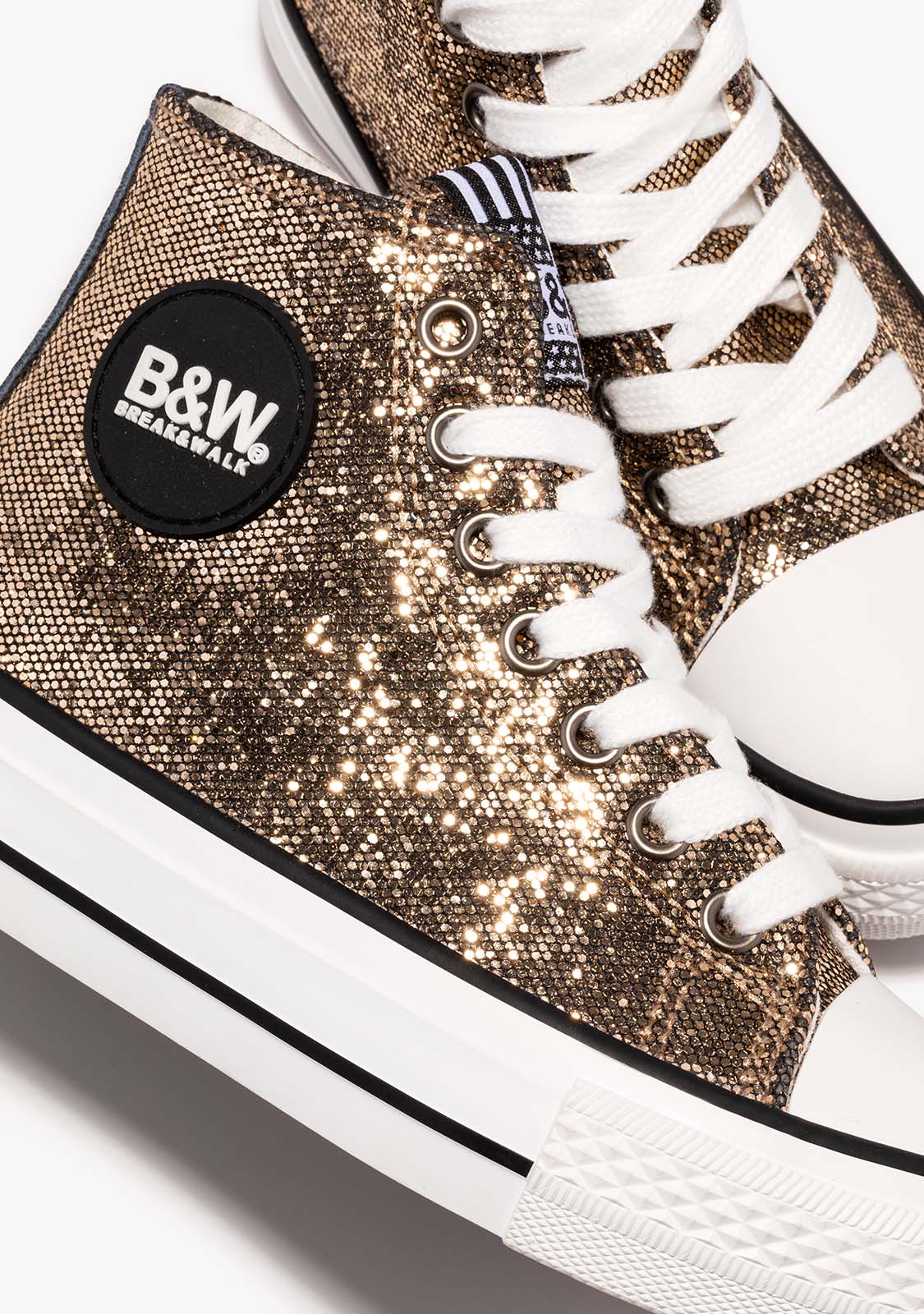 B&W JUNIOR Shoes Girl's Gold Glitter Hi-Top Sneakers B&W