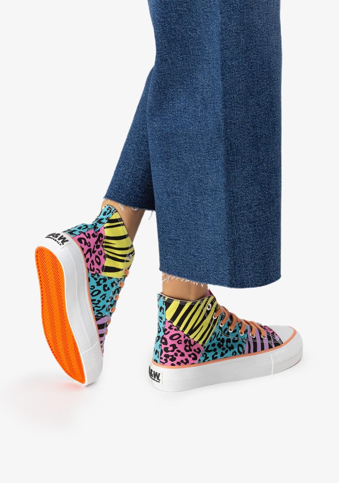B&W JUNIOR Shoes Girl's Multicolour Animal Print Hi-Top Sneakers Canvas B&W