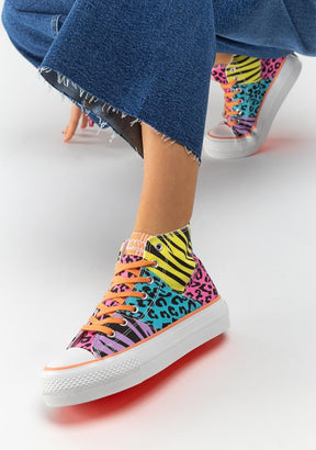 B&W JUNIOR Shoes Girl's Multicolour Animal Print Hi-Top Sneakers Canvas B&W