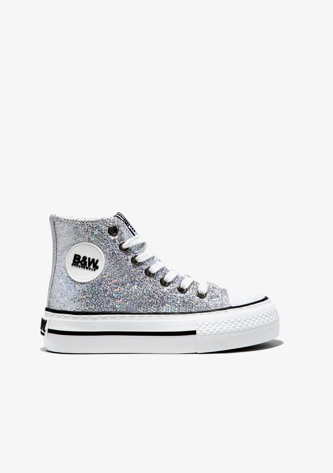 B&W JUNIOR Shoes Girl's Silver Glitter Hi-Top Sneakers B&W
