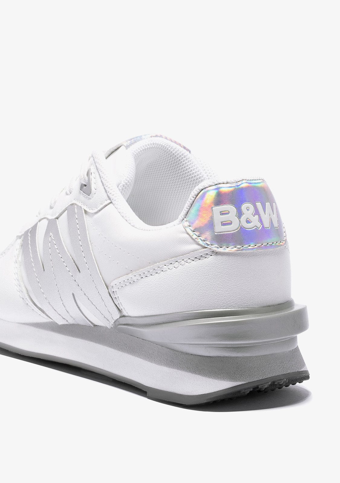 B&W JUNIOR Shoes Girl's White Silver Logo Sneakers B&W
