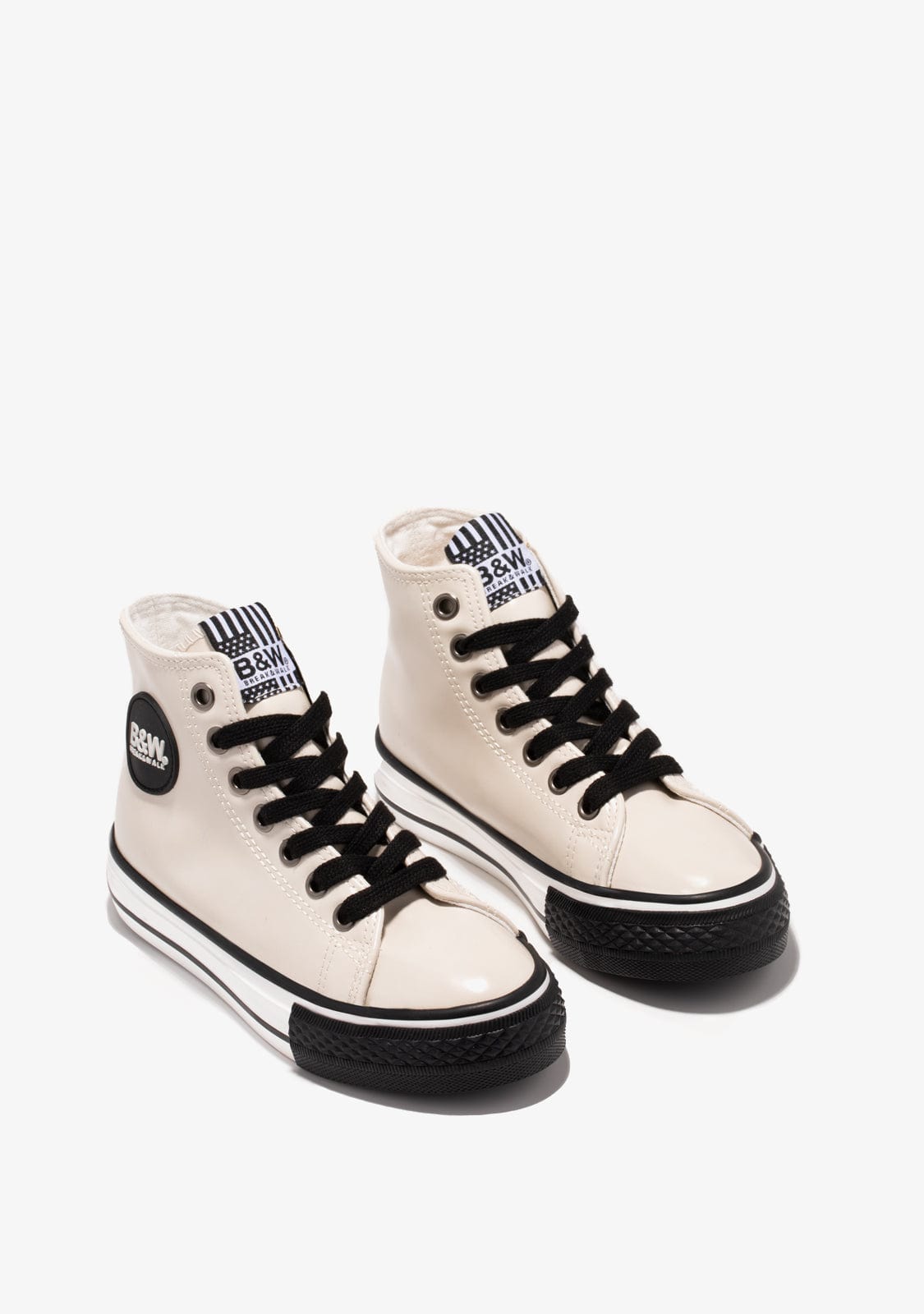 B&W JUNIOR Shoes Unisex Beige Contrast Hi-Top Sneakers B&W