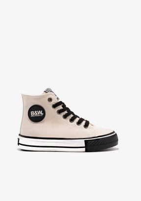 B&W JUNIOR Shoes Unisex Beige Contrast Hi-Top Sneakers B&W