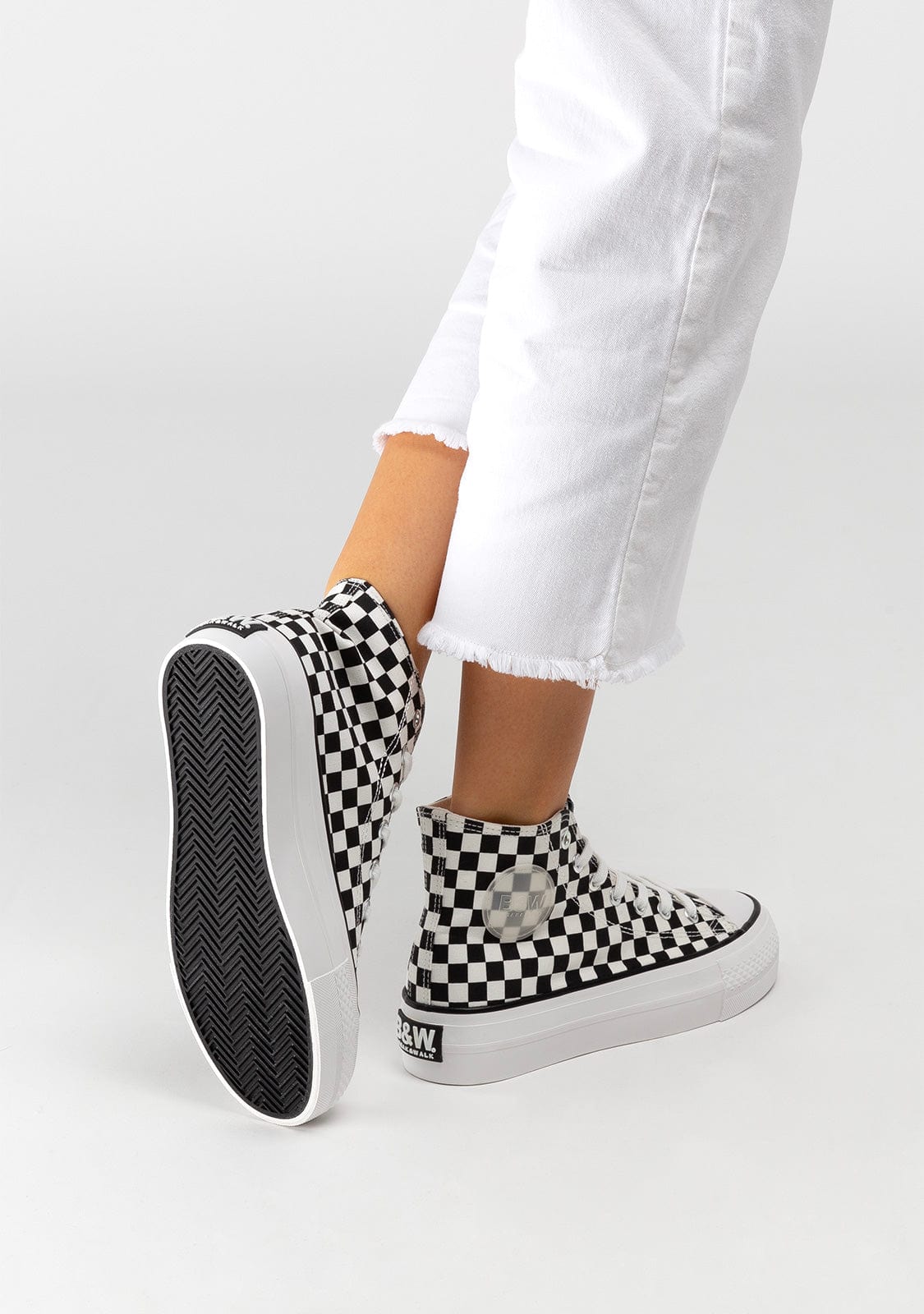 B&W JUNIOR Shoes Unisex Black White Hi-Top Sneakers Canvas B&W