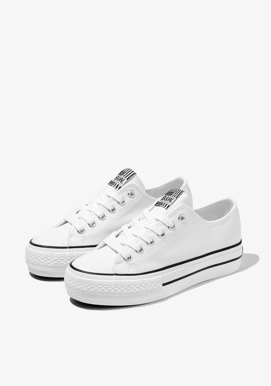 B&W JUNIOR Shoes Unisex White Basic Sneakers Canvas B&W