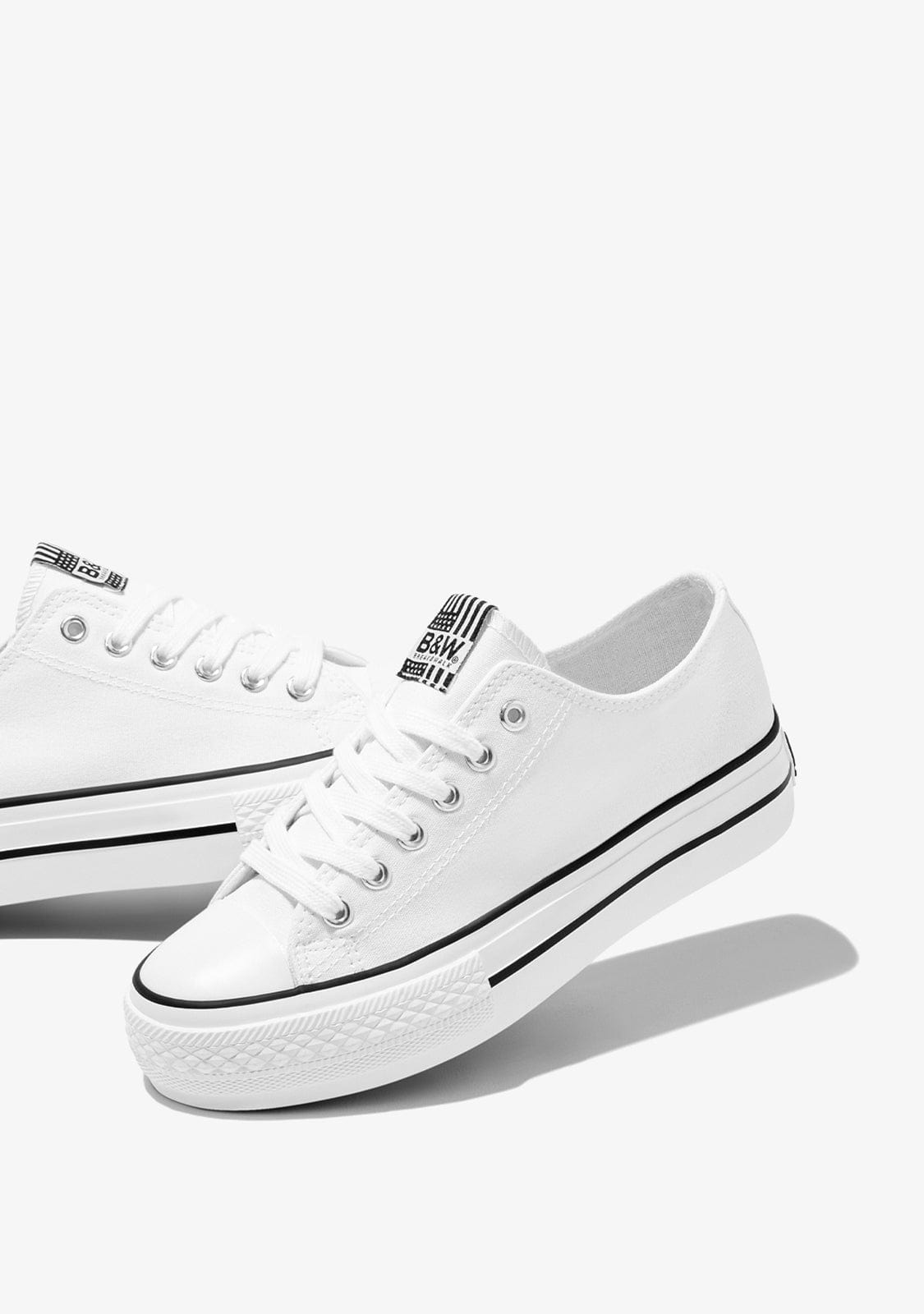 B&W JUNIOR Shoes Unisex White Basic Sneakers Canvas B&W