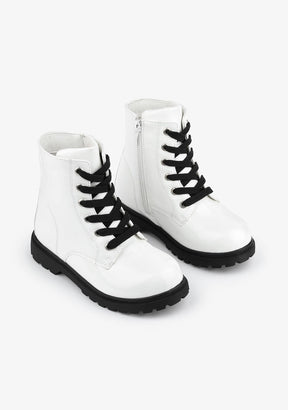 B&W JUNIOR Shoes White Combat Boots Antik