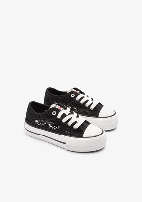 B&W JUNIOR ZAPATOS / SNEAKERS / BASKET Black Crochet Low Sneakers