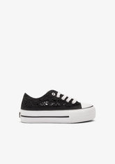 B&W JUNIOR ZAPATOS / SNEAKERS / BASKET Black Crochet Low Sneakers