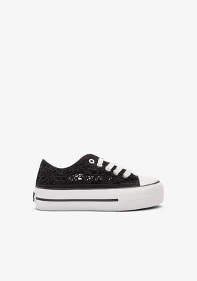 B&W JUNIOR ZAPATOS / SNEAKERS / BASKET Black Crochet Low Sneakers