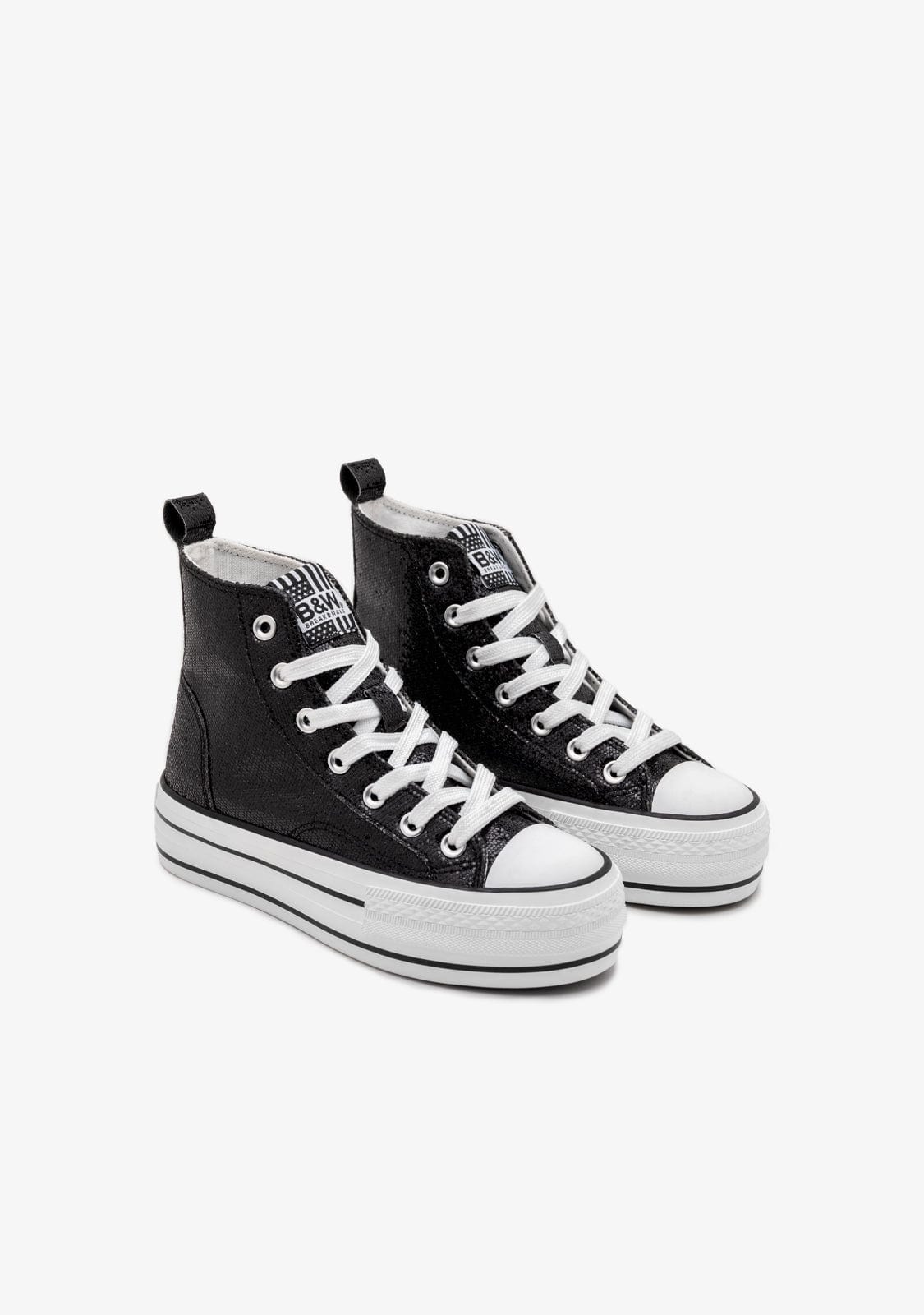 B&W JUNIOR ZAPATOS / SNEAKERS / BASKET Black Glitter High Top Sneakers B&W