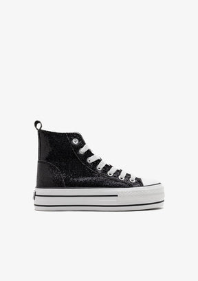 B&W JUNIOR ZAPATOS / SNEAKERS / BASKET Black Glitter High Top Sneakers B&W