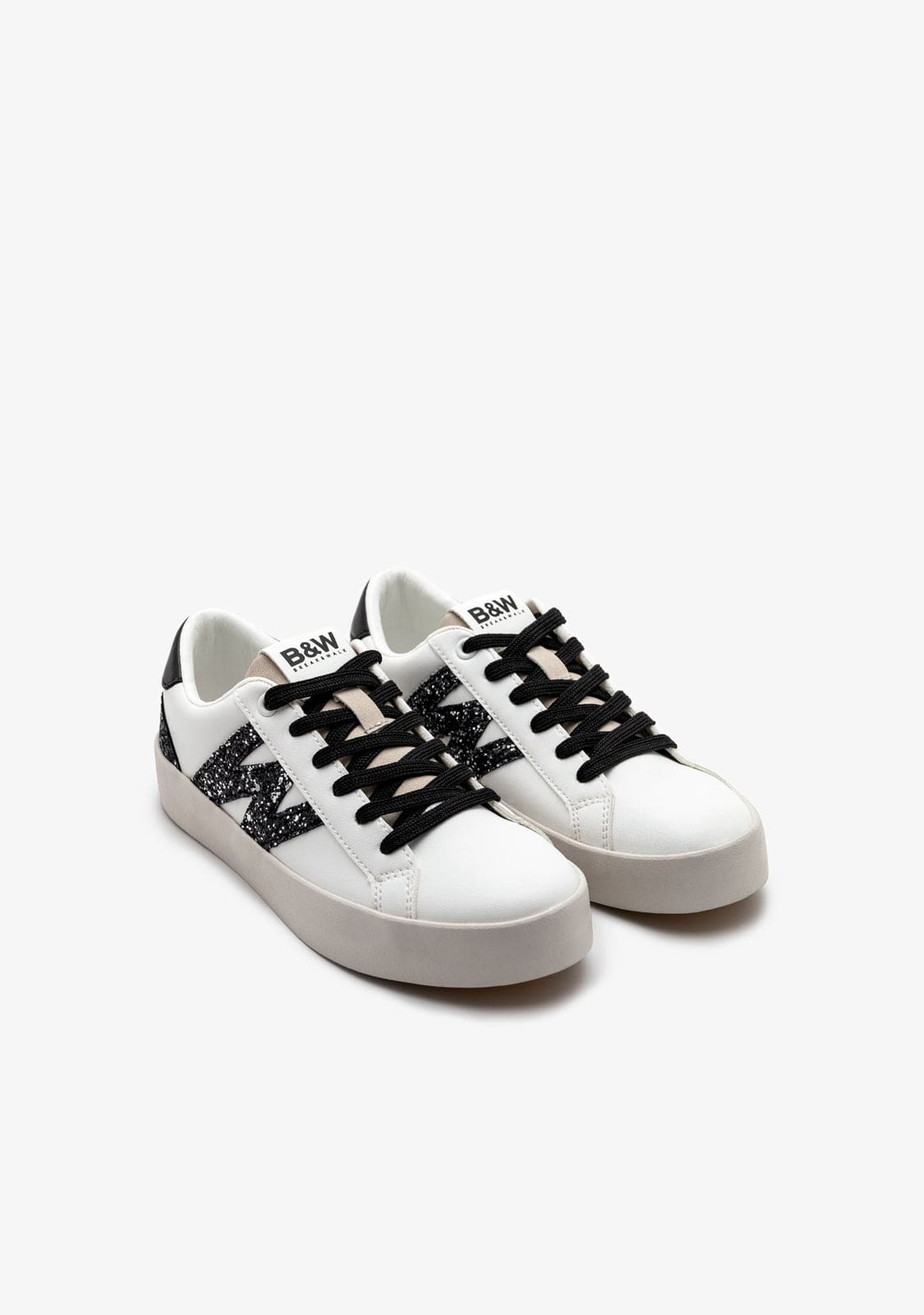 B&W JUNIOR ZAPATOS / SNEAKERS / BASKET White / Black Glitter Low Sneakers B&W