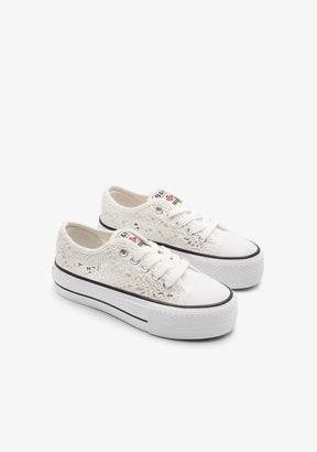 B&W JUNIOR ZAPATOS / SNEAKERS / BASKET White Crochet Low Sneakers