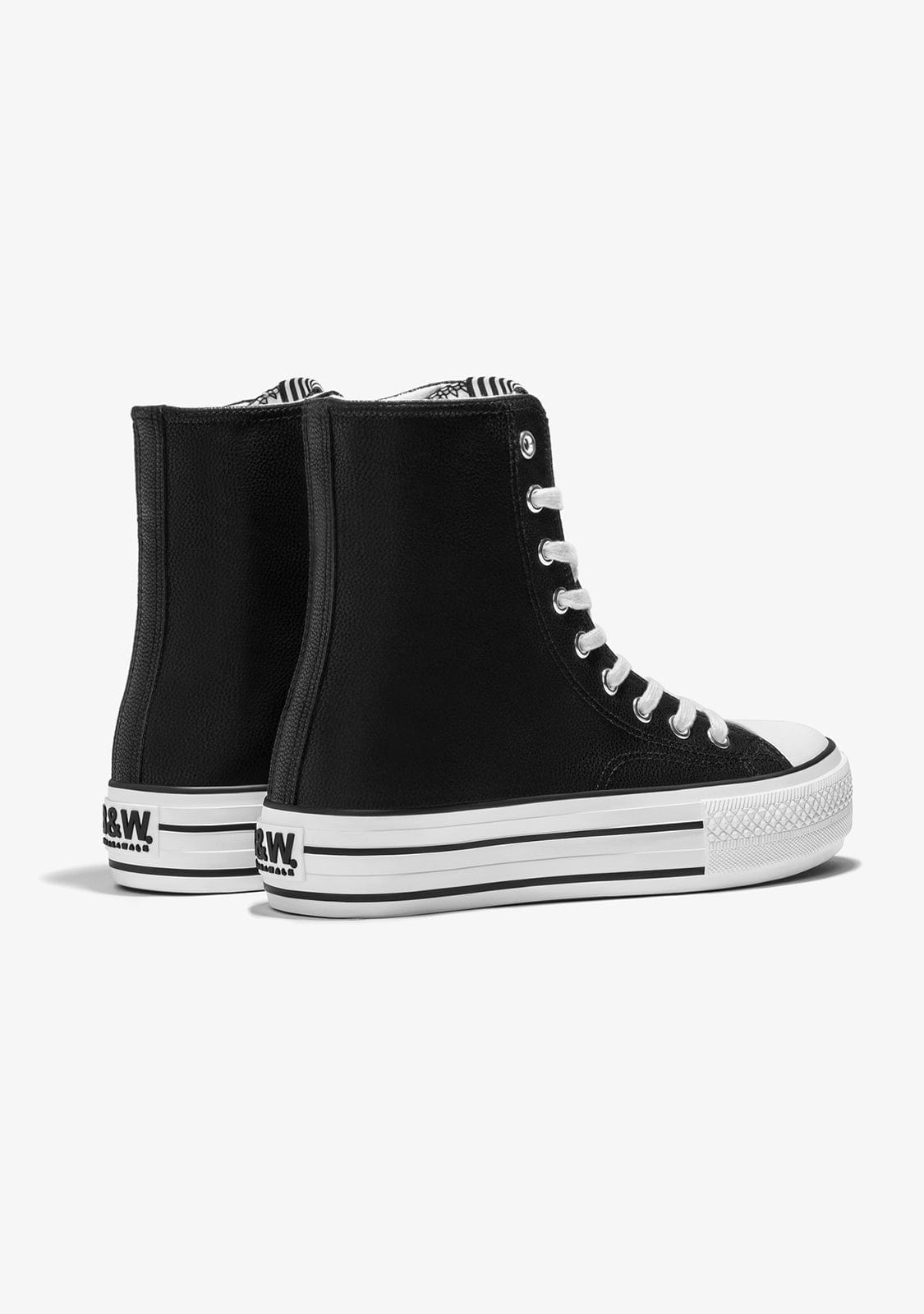 B & W Shoes Black Platform Hi-Top Sneakers Nappa