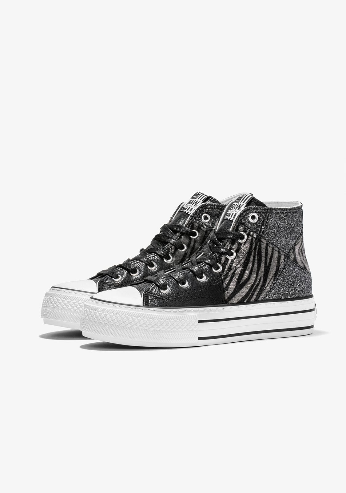 B & W Shoes Black Zebra Platform Hi-Top Sneakers Glitter