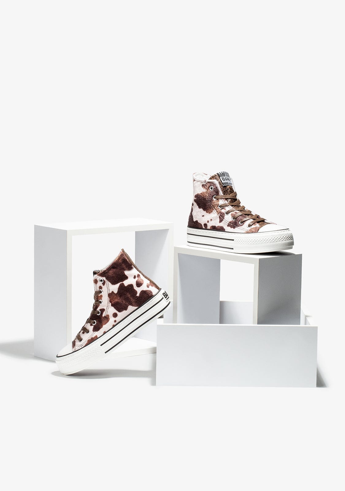 B & W Shoes Brown Pony Platform Hi-Top Sneakers Nappa