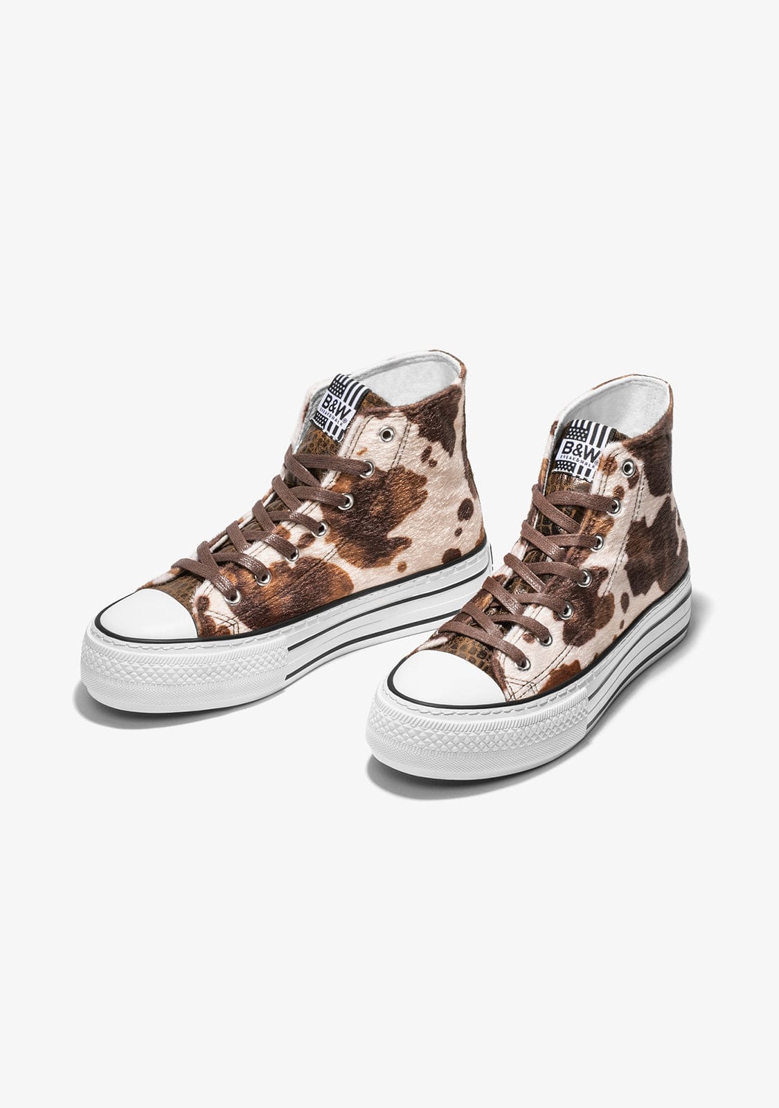 B & W Shoes Brown Pony Platform Hi-Top Sneakers Nappa