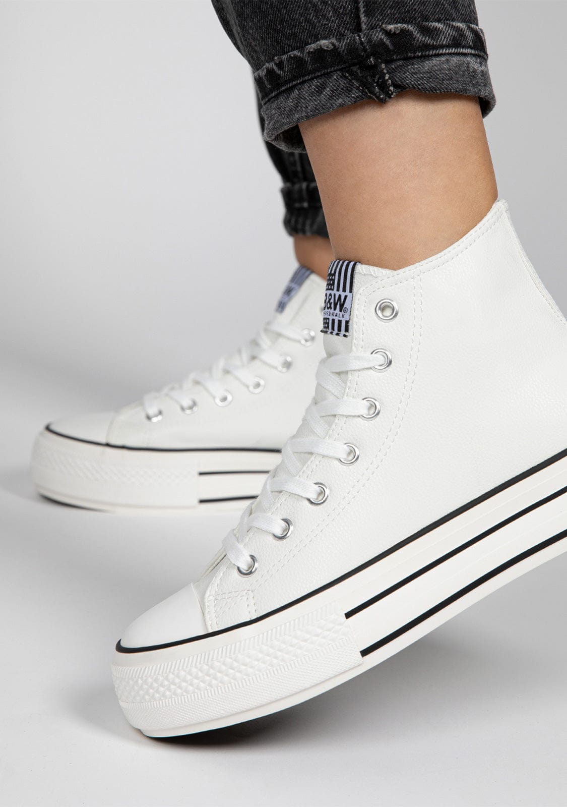 B & W Shoes White Platform Hi-Top Sneakers