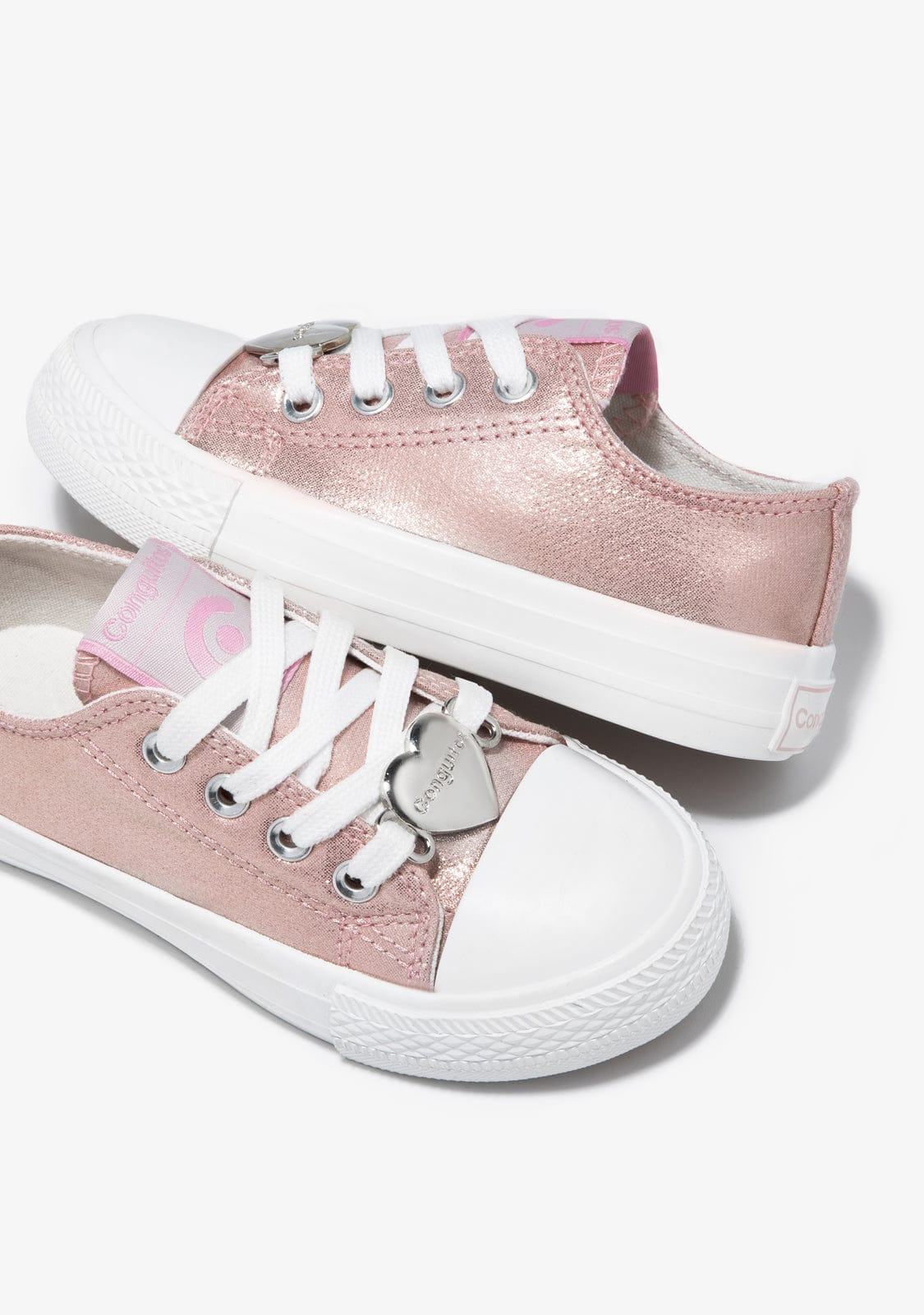 Conguitos BASKET Pink Heart Metallized Canvas Sneakers