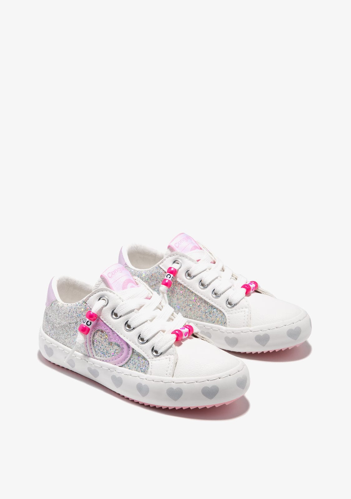 Conguitos BASKET Silver Glitter Hearts Stars Sneakers