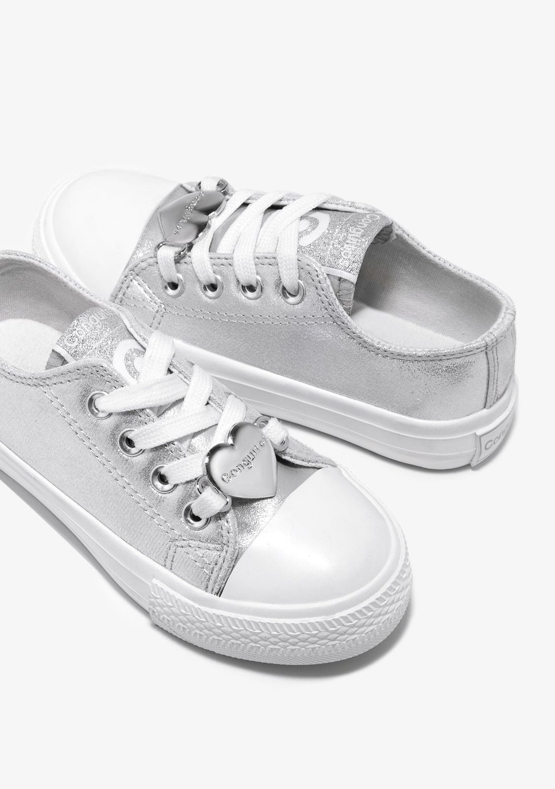 Conguitos BASKET Silver Heart Metallized Canvas Sneakers